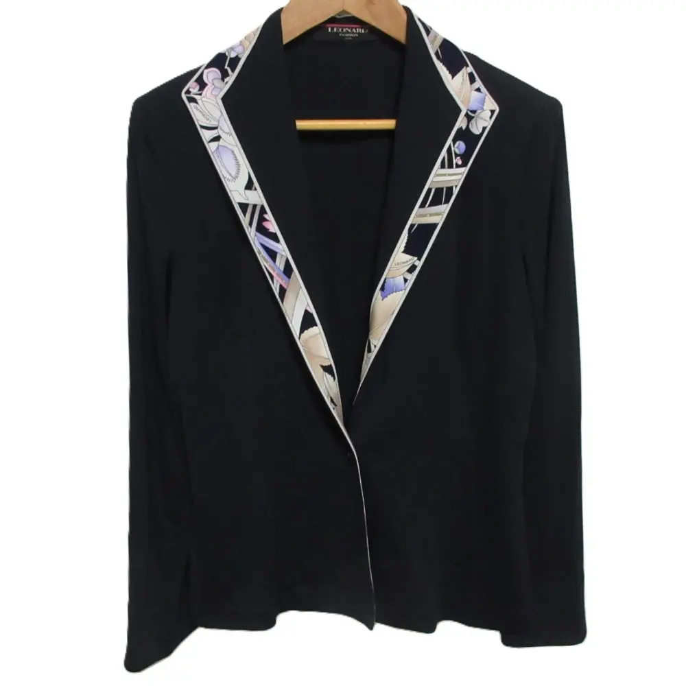 LEONARD レオナール カンカン素材 プリント シングル テーラードジャケット LL ブラック