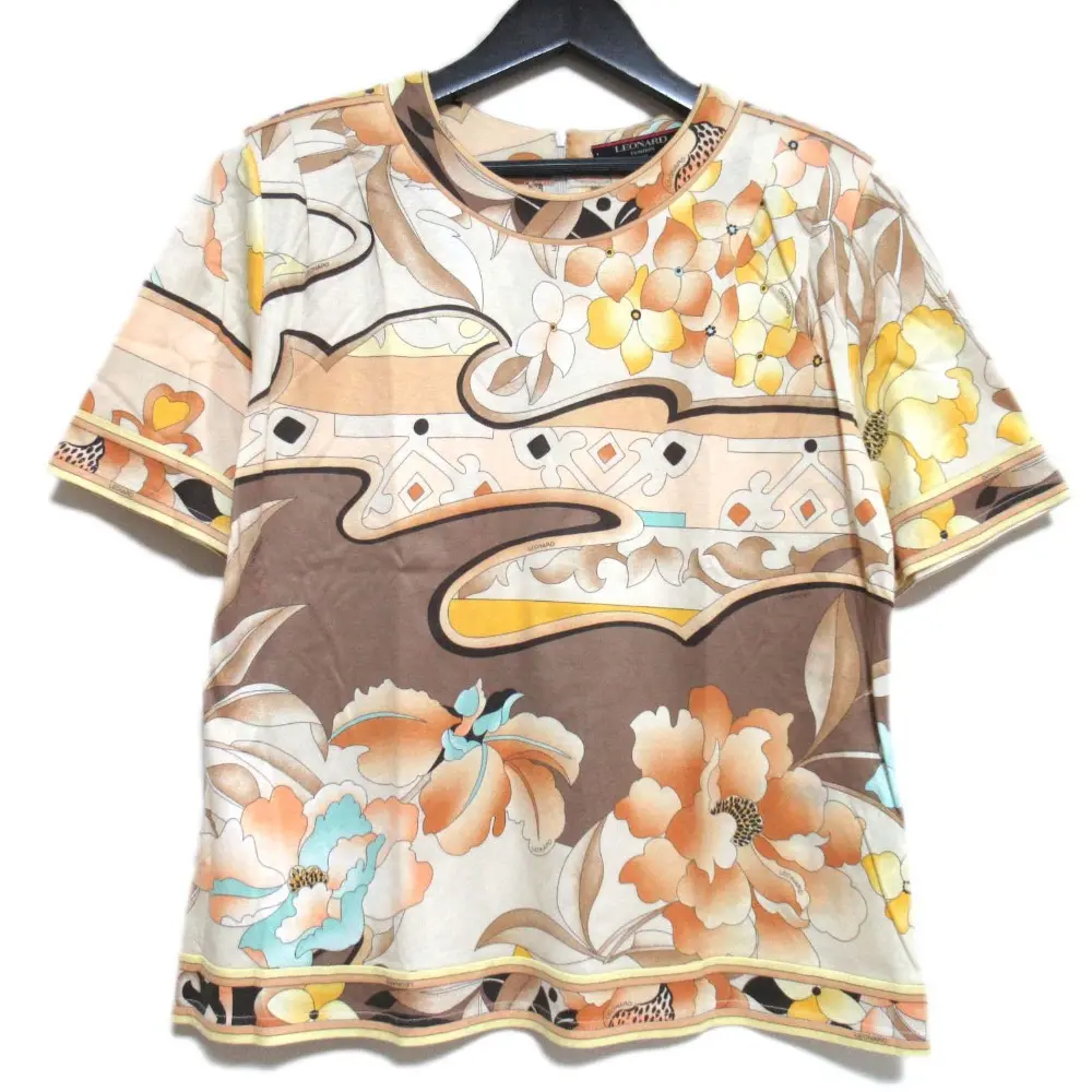 クリーニング済 LEONARD レオナール フラワープリント ショートスリーブ 半袖 カットソー LLサイズ マルチカラー