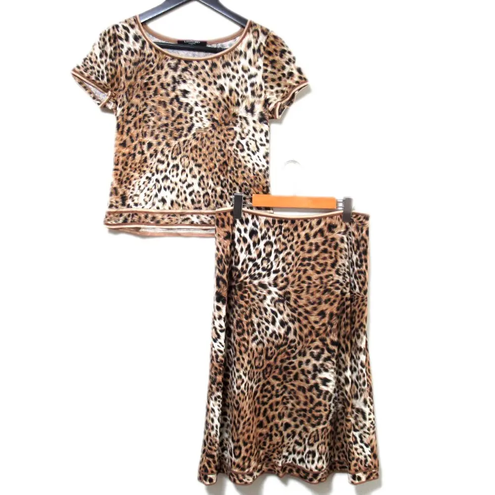 LEONARD レオナール レオパード柄 半袖Tシャツ ひざ丈スカート セットアップ Mサイズ ブラウン