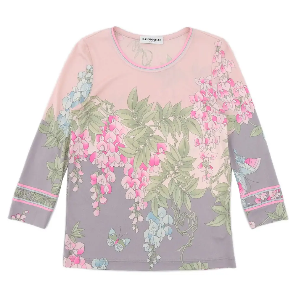 LEONARD PARIS レオナールパリ フラワープリント シルク100% ブラウス 40 ピンク