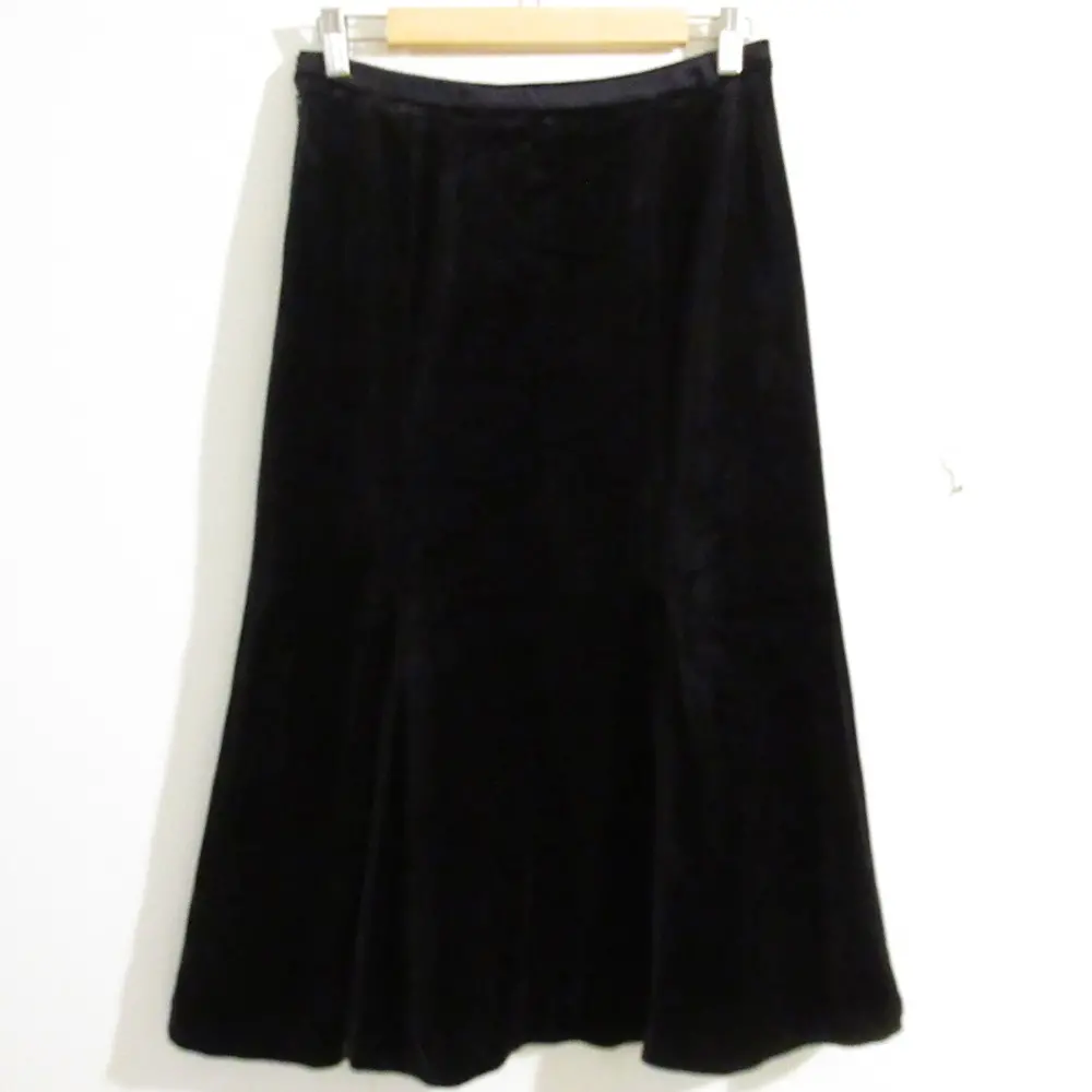 LEONARD レオナール ベルベット ベロア ミモレ丈 ロング イージーウエスト フレアスカート 67 ブラック