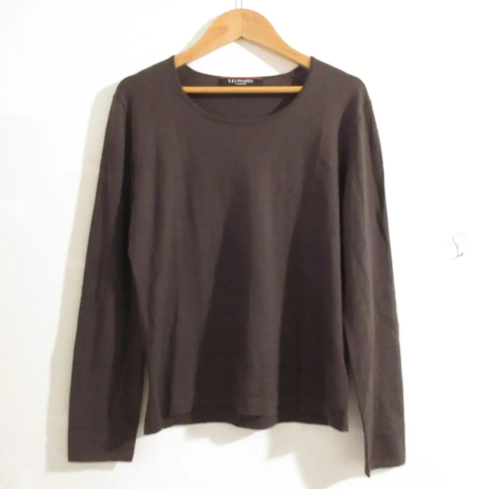 LEONARD レオナール カシミヤ×シルク クルーネック 長袖 ニット カットソー プルオーバー 40 ブラウン 