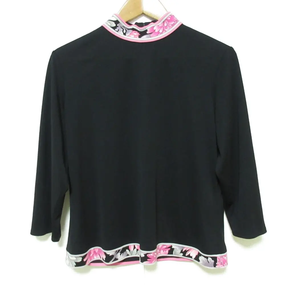 LEONARD レオナール フラワープリント カンカン素材 ハイネック カットソー サイズLL ブラック ピンク