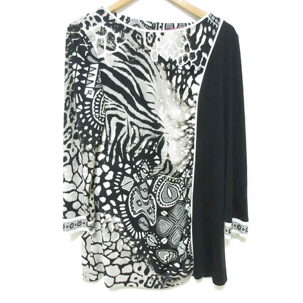 LEONARD レオナール 総柄 カンカン素材  ロングスリーブカットソー サイズ42 ブラック グレー