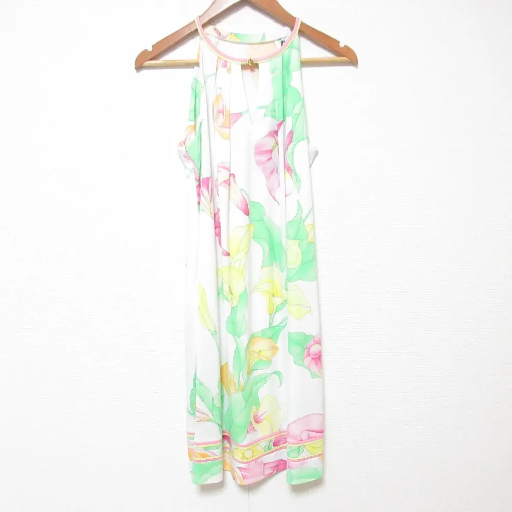 LEONARD レオナール フラワープリント カンカン素材 ワンピース チュニックカットソー サイズ36 ホワイト マルチカラー