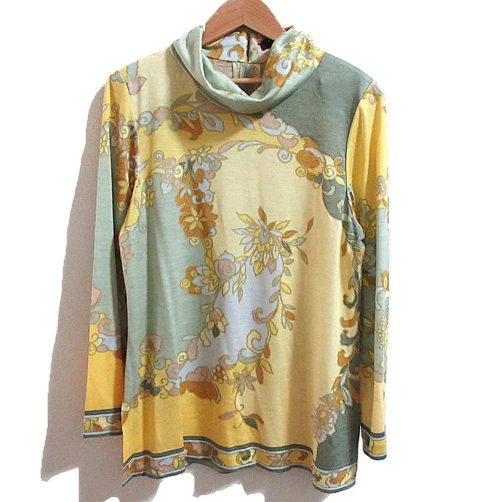 LEONARD レオナール ウール シルク フラワープリント タートルネック ニットカットソー サイズLL マルチカラー