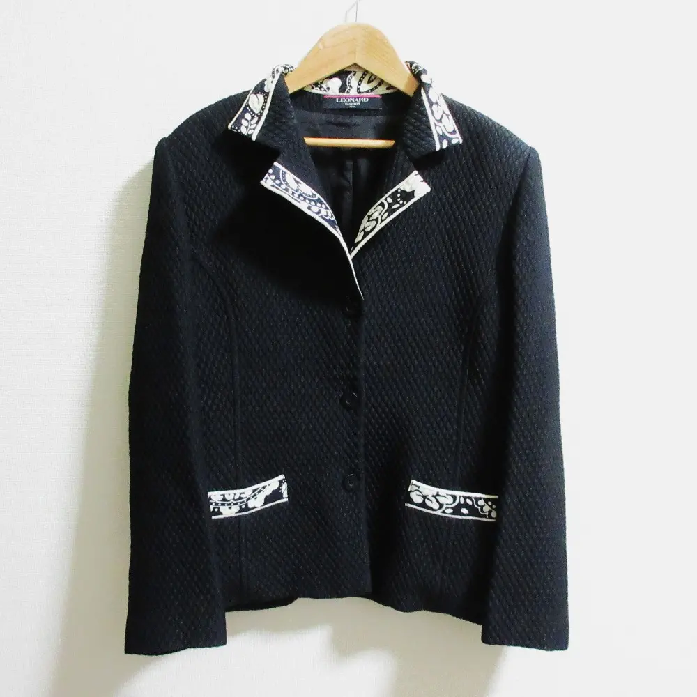 LEONARD レオナール シルク キルティング ジャケット サイズ11AR ブラック