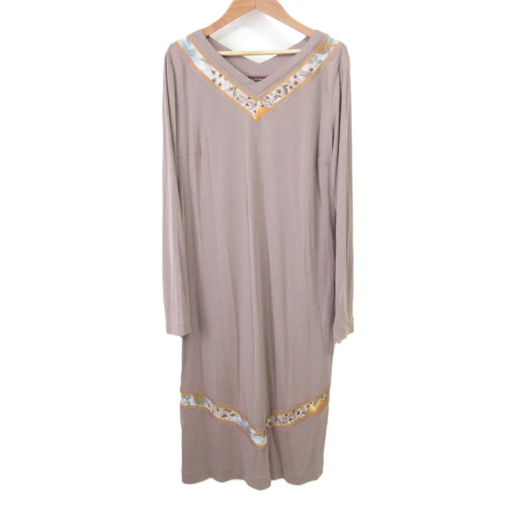 LEONARD レオナール カンカンストレッチ Vネック ロングスリーブ ワンピース 42 ベージュ