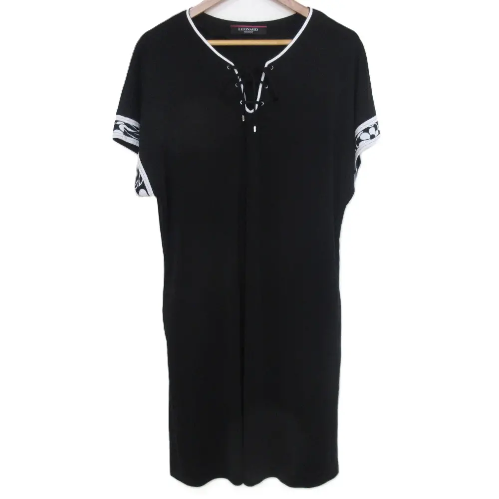 LEONARD レオナール カンカン レースアップチュニック ワンピース 3 ブラック