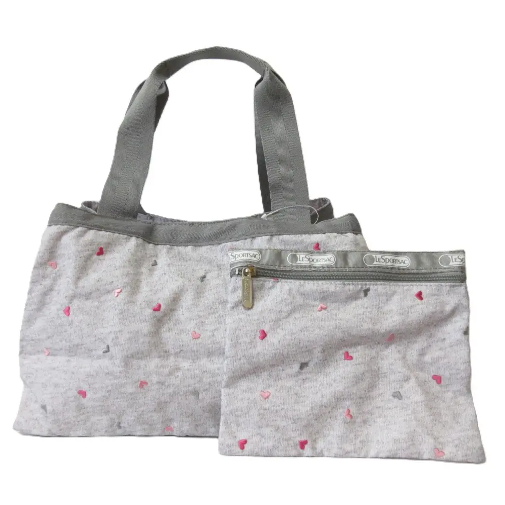 LeSportsac レスポートサック MOLLY ポーチ付き ハート刺繍 ミニトートバッグ ハンドバッグ 7887 D301 グレー×ピンク