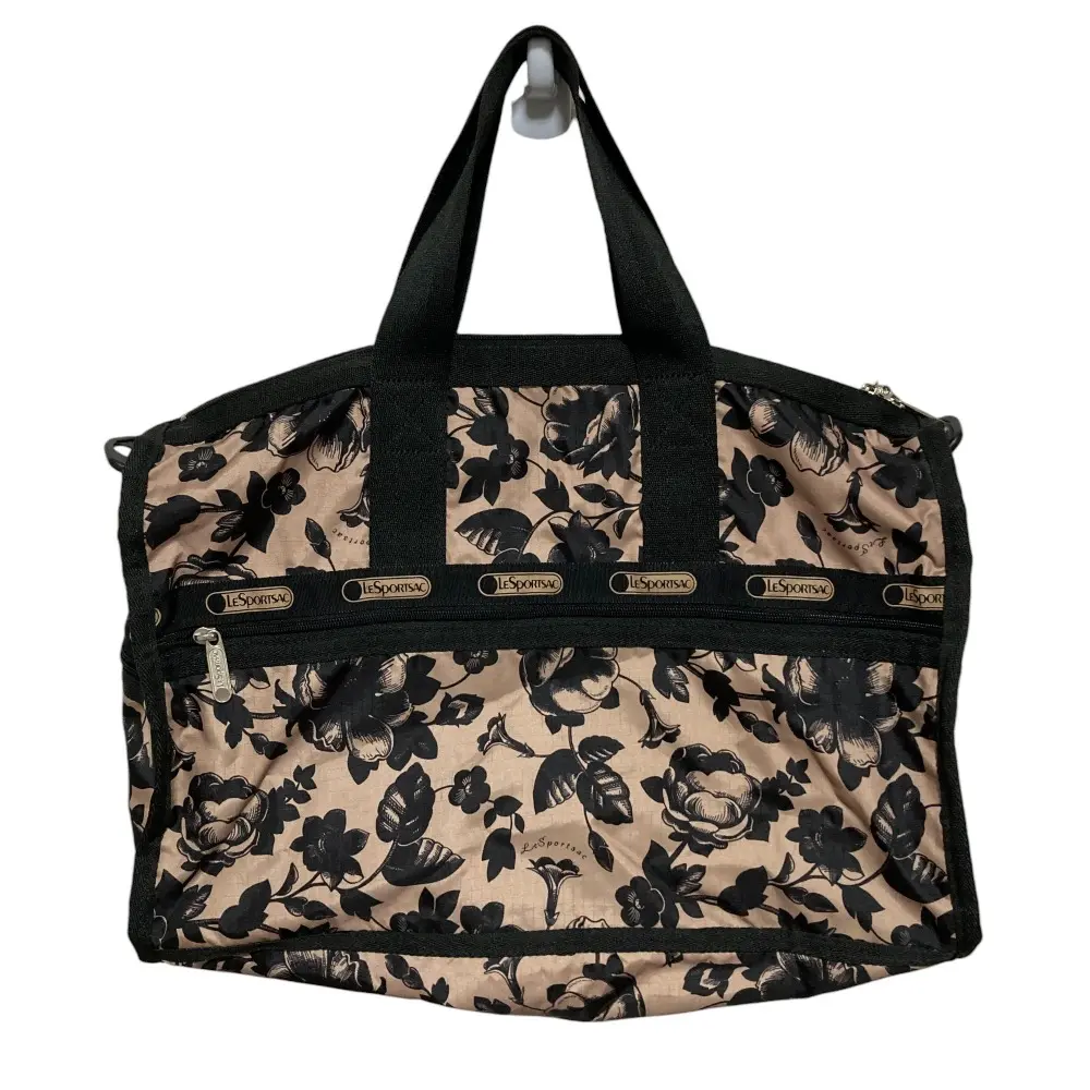 Lesportsac レスポートサック フラワープリント ボストンバッグ ハンドバッグ ブラック×ベージュ