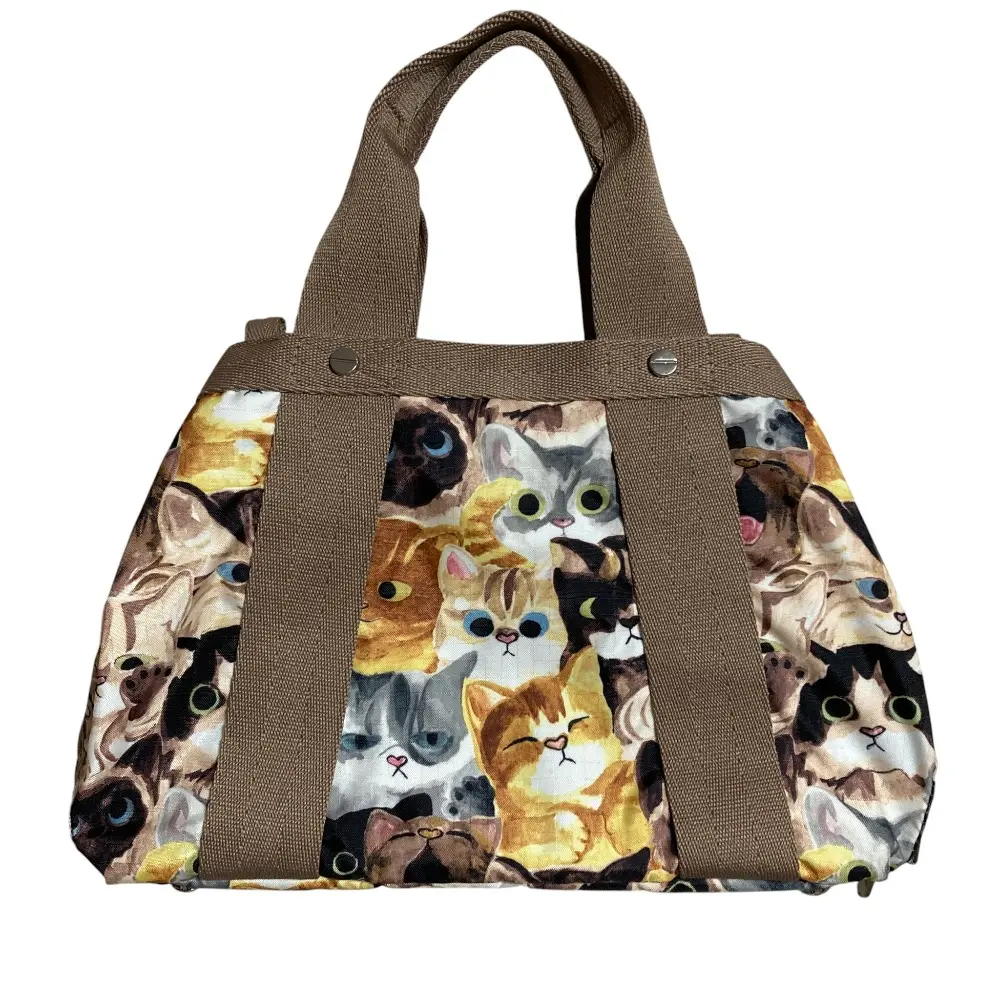 LeSportsac レスポートサック キャットカフェ 猫 プリント ハンドバッグ トートバッグ ベージュ系