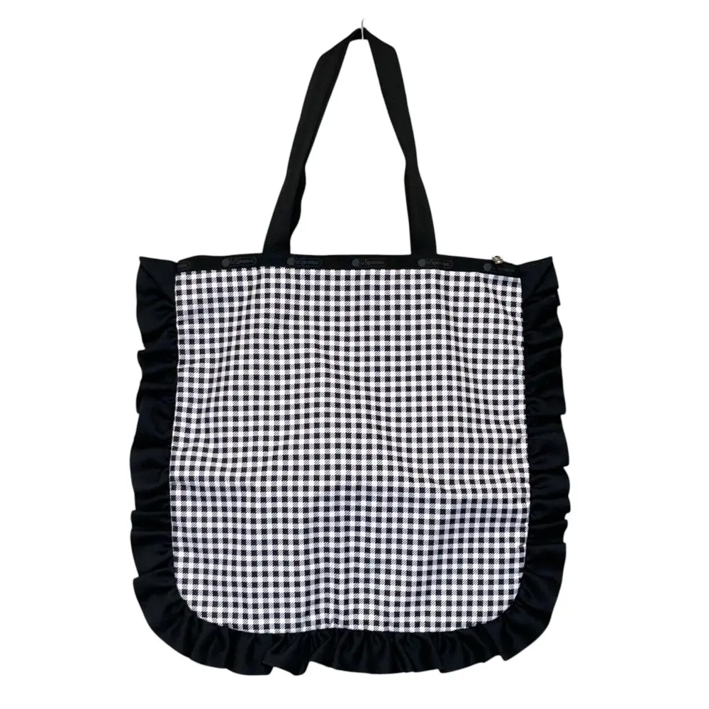 LeSportsac レスポートサック RUFFLE TOTE ギンガムチェックノワールラッフル トートバッグ ブラック ホワイト