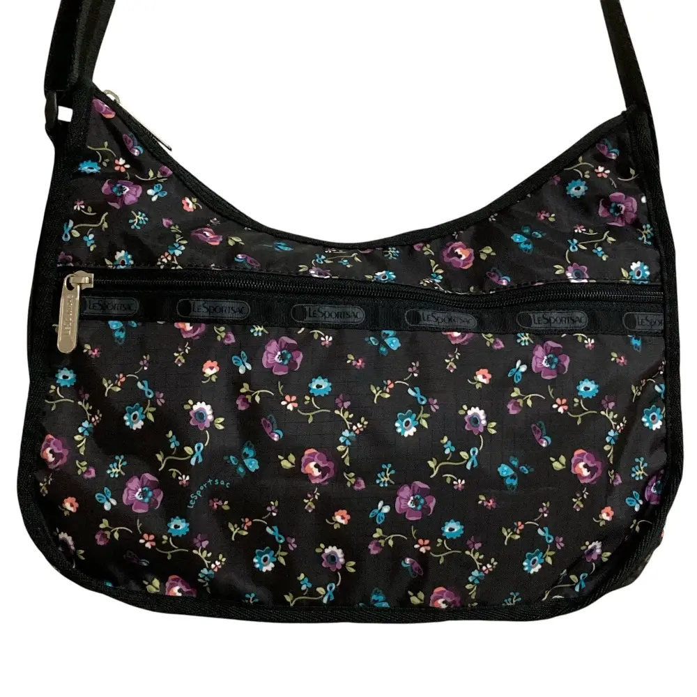 LeSportsac レスポートサック フラワープリント ポーチ付き ショルダーバッグ ブラック
