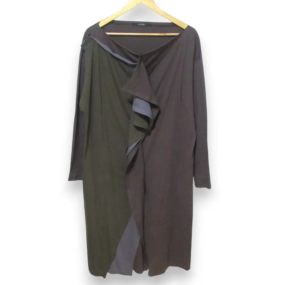 LIMI feu リミフゥ ヨウジヤマモト 長袖 ドッキング ロングカットソー チュニック ワンピース LR-T15-830 Sサイズ マルチカラー