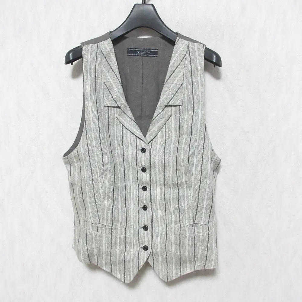 Lisette リゼッタ ストライプ リネン100％ ジレ ベスト グレー