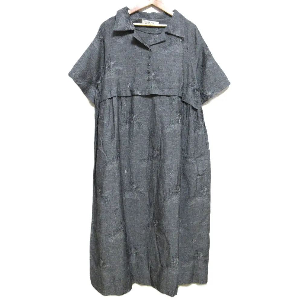 23SS LISETTE リゼッタ ワンピース ロブ・ウォーターリリー コットンリネン ジャガード 半袖 ロングドレス 36 シャルボヌー グレー