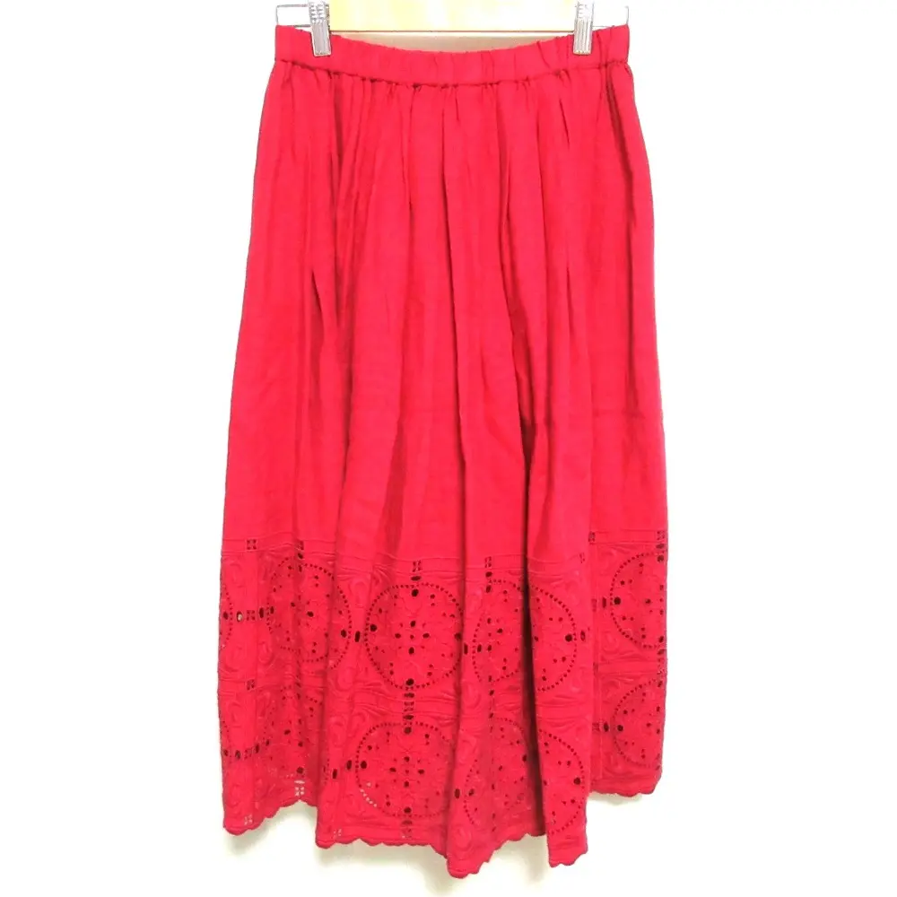 Lisette リゼッタ リネンブレンド エンブロイダリー マキシ丈 イージーウエスト フレアスカート レッド