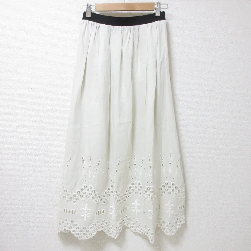 Lisette リゼッタ ロシェルロン No.15 エンブロイダリー リネン イージーウエスト レースロングスカート アンティークホワイト