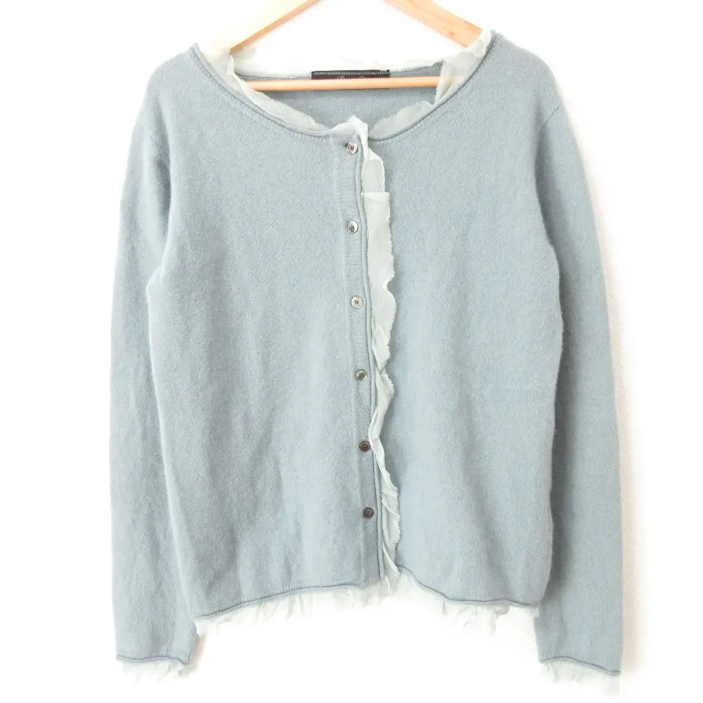 Lisette リゼッタ セゴレーヌ セーブルブレンド シルクフリル クルーネック ニット カーディガン ブル・ ベベ ライトブルー