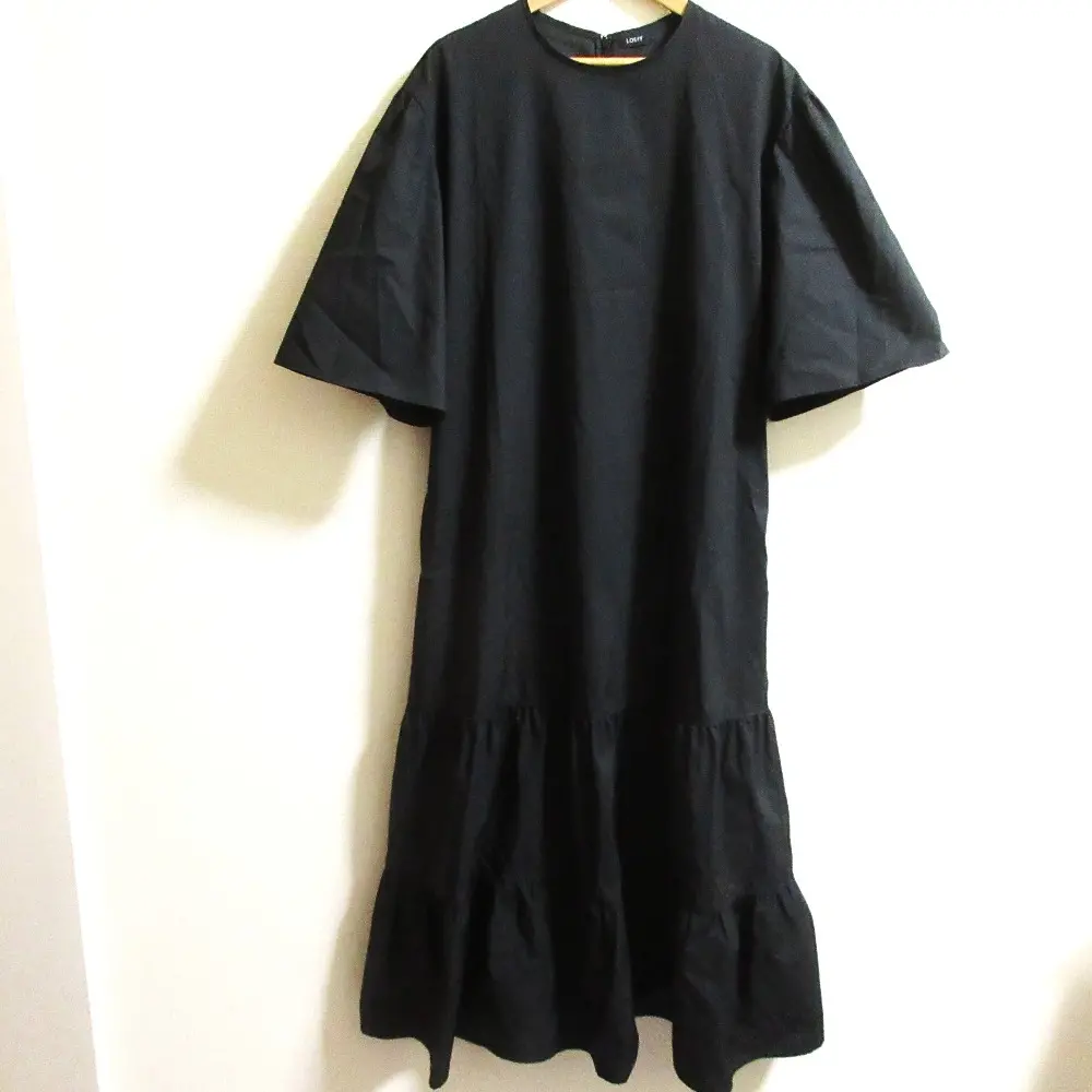 LOEFF ロエフ ユナイテッドアローズ TCティアードワンピース ハーフスリーブ ロングドレス サイズ1 ブラック