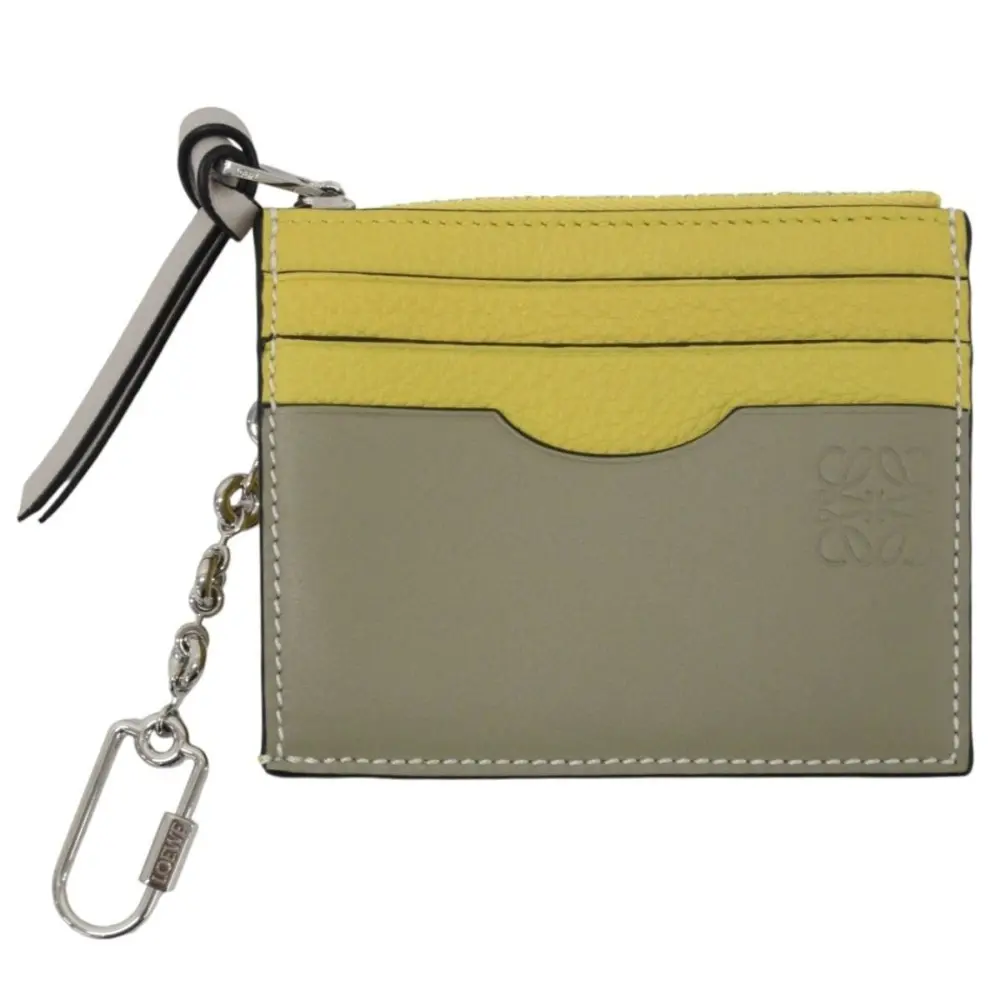 LOEWE ロエベ アナグラム スクエア コインカードホルダー キーチェーン付き イエロー×クレイグリーン