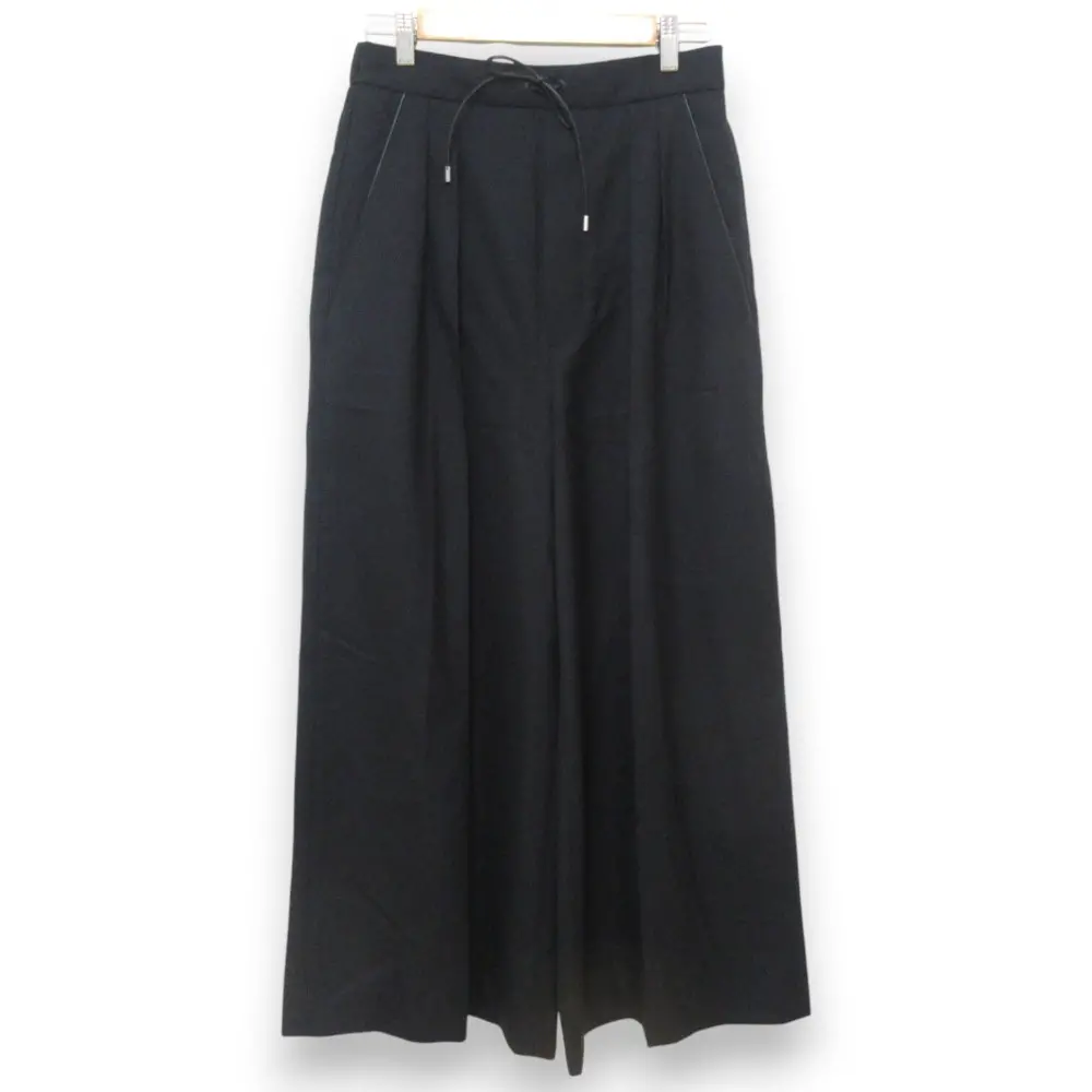 LOEWE ロエベ ウール100％ レザーパイピング ドローストリング トラウザーズパンツ ワイドパンツ 36 ブラック