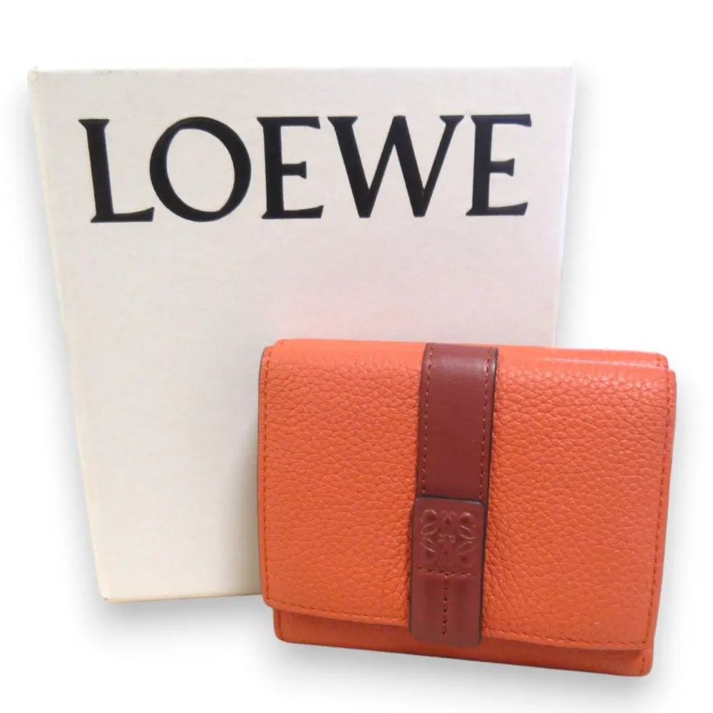 LOEWE ロエベ トライフォールドウォレット レザー 三つ折り財布 コンパクトウォレット オレンジ系
