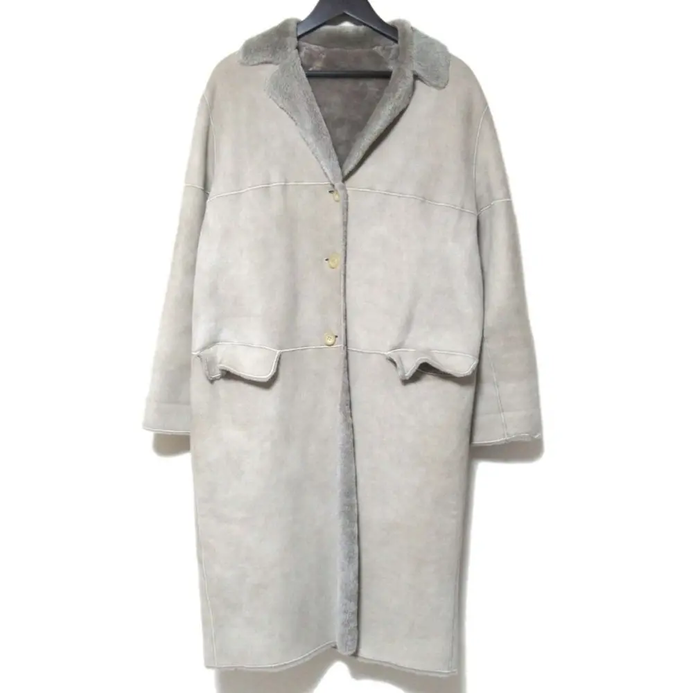 LOEWE ロエベ リバーシブル ムートン ロングコート チェスターコート 40サイズ ベージュ グレー系