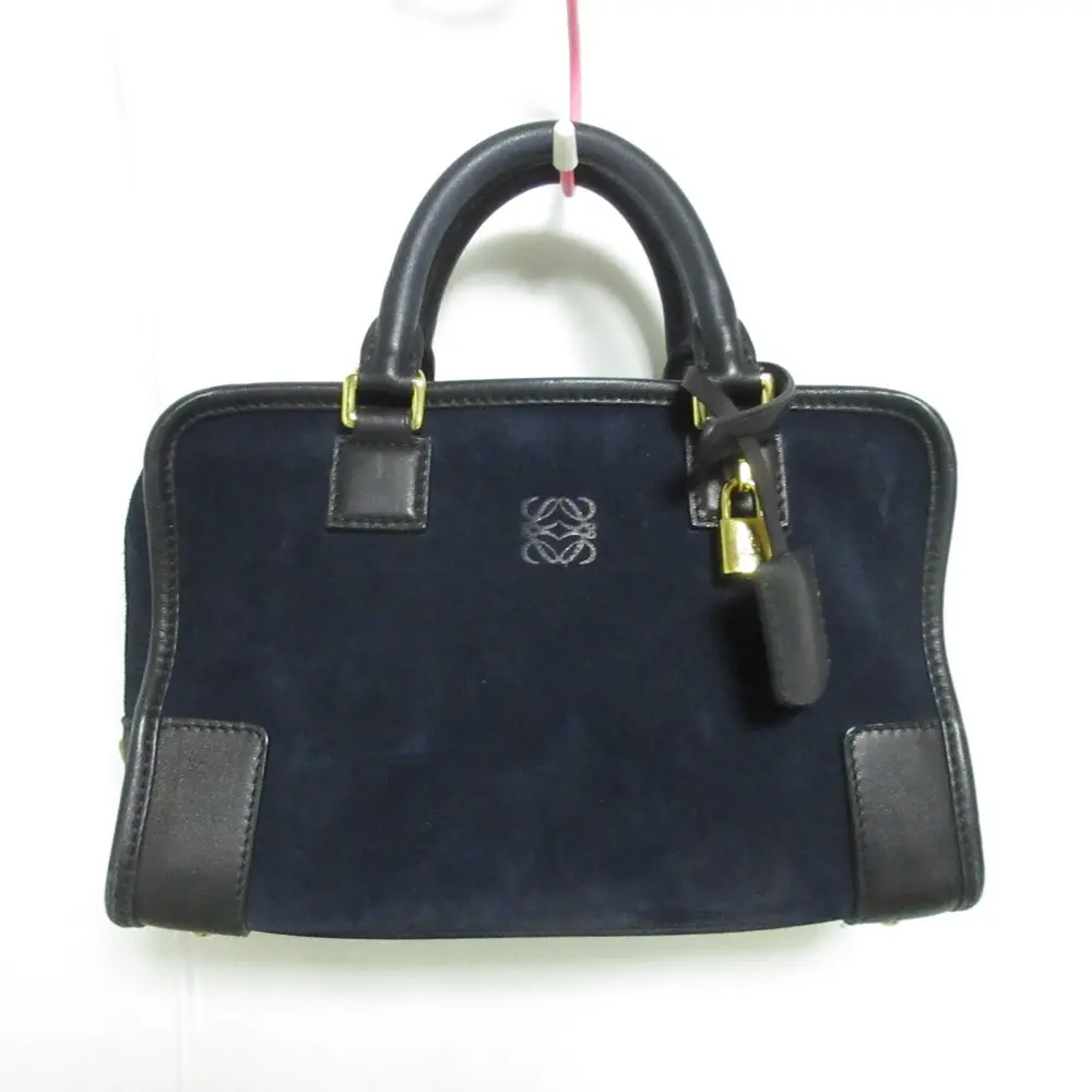 LOEWE ロエベ アマソナ23 アナグラムロゴ スエード×レザー ミニハンドバッグ ネイビー×ブラック