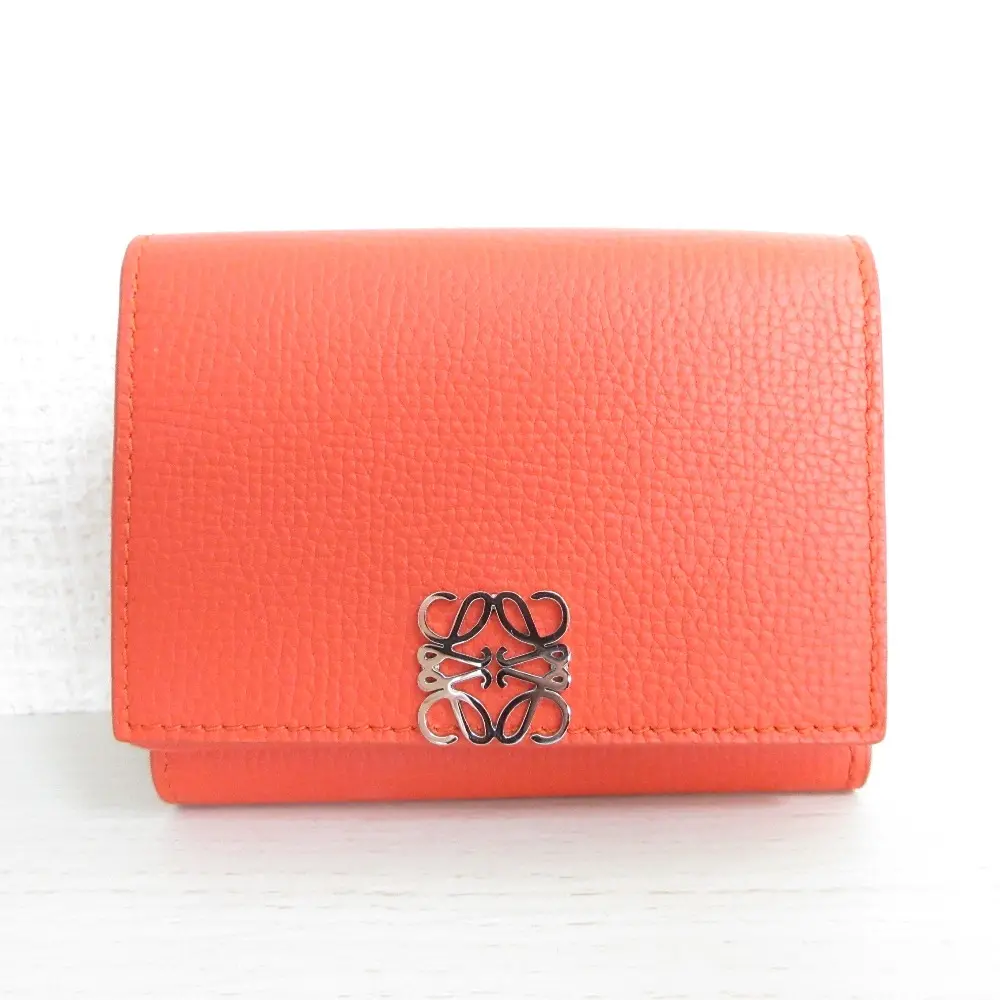 LOEWE ロエベ アナグラム トライフォールド レザー ウォレット 三つ折り財布 コインケース オレンジ