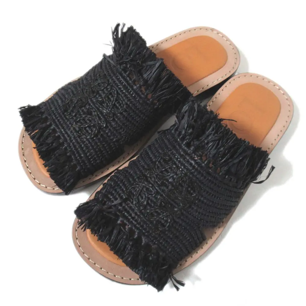 LOEWE ロエベ RAFFIA MULE ラフィア ミュール フラット コンフォートサンダル 38サイズ 25cm ブラック