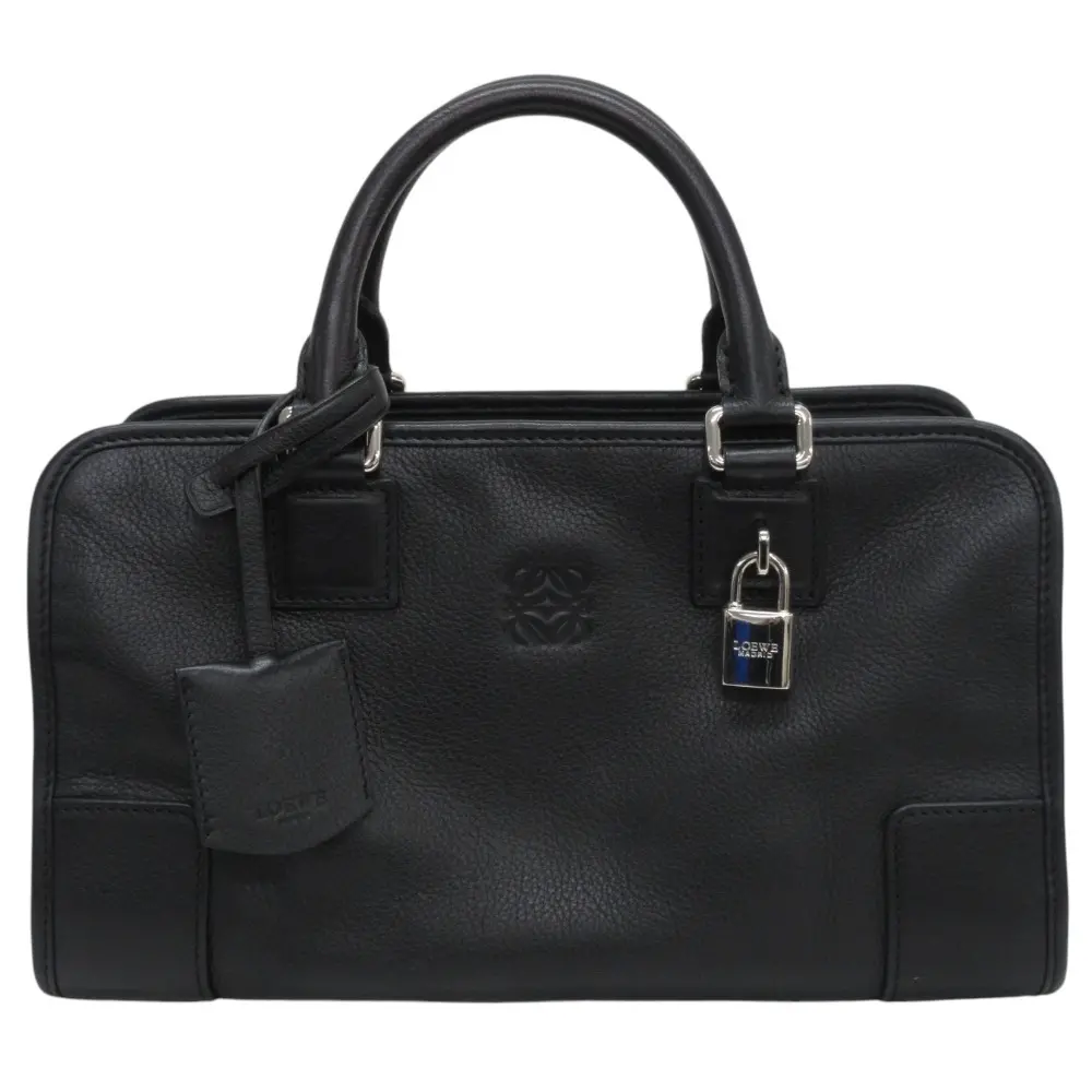 LOEWE ロエベ アマソナ28 レザー ハンドバッグ 南京錠付き ブラック×シルバー金具