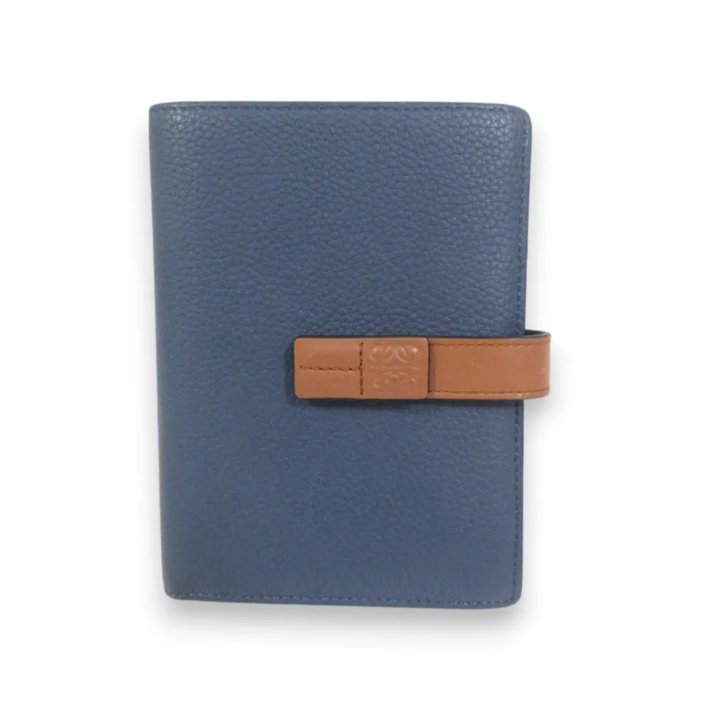 LOEWE ロエベ ミディアム バーティカルウォレット レザー 二つ折り財布 コンパクトウォレット ネイビー×ブラウン