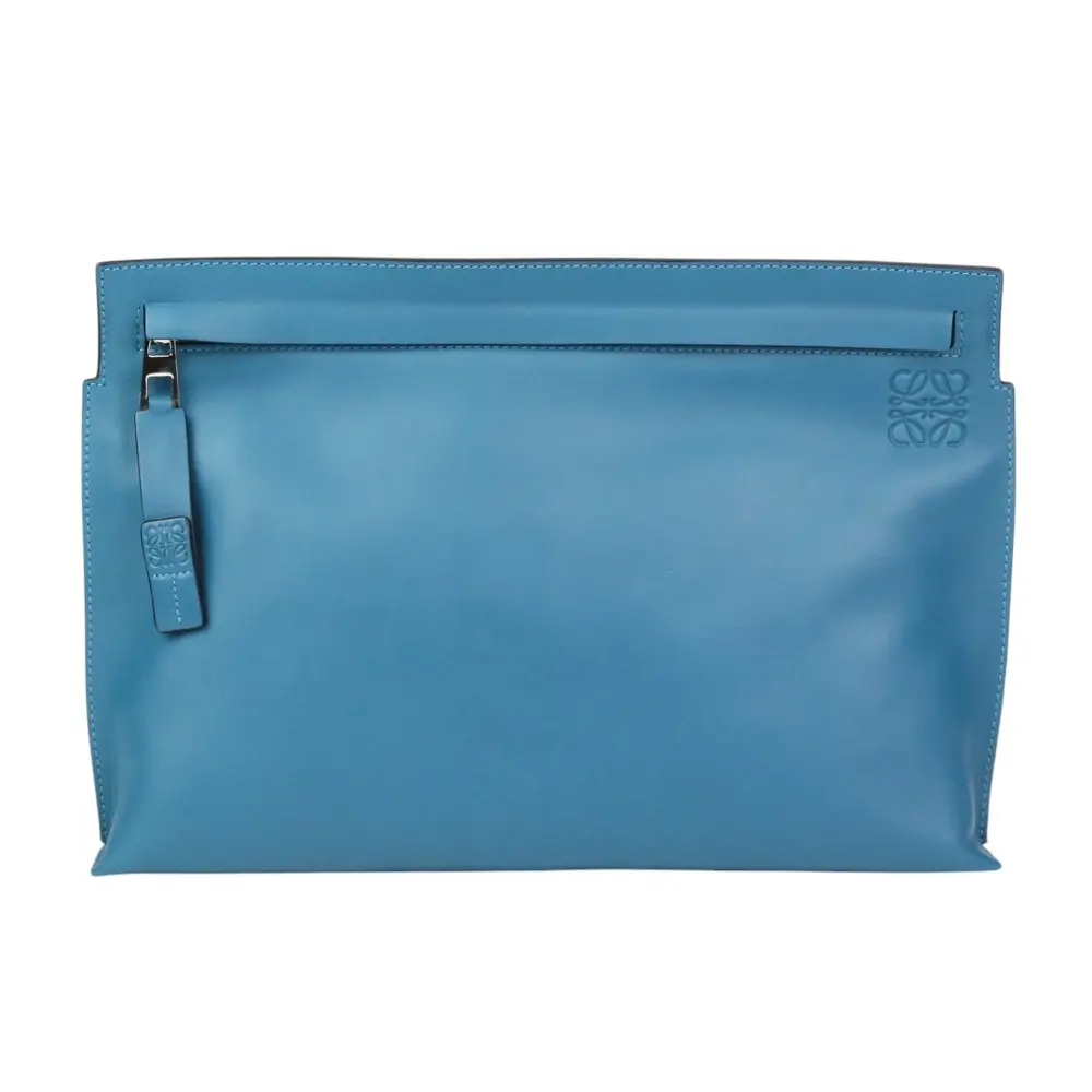 LOEWE ロエベ Tポーチ レザー クラッチバッグ ターコイズブルー