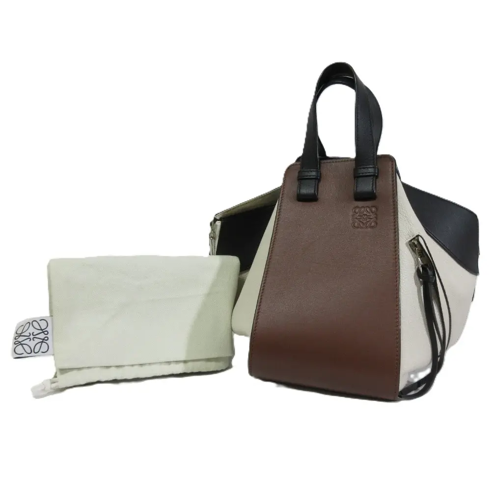 LOEWE ロエベ ハンモックスモール バイカラー ハンドバック オフホワイト×ブラック×ブラウン ※ショルダーストラップ欠品