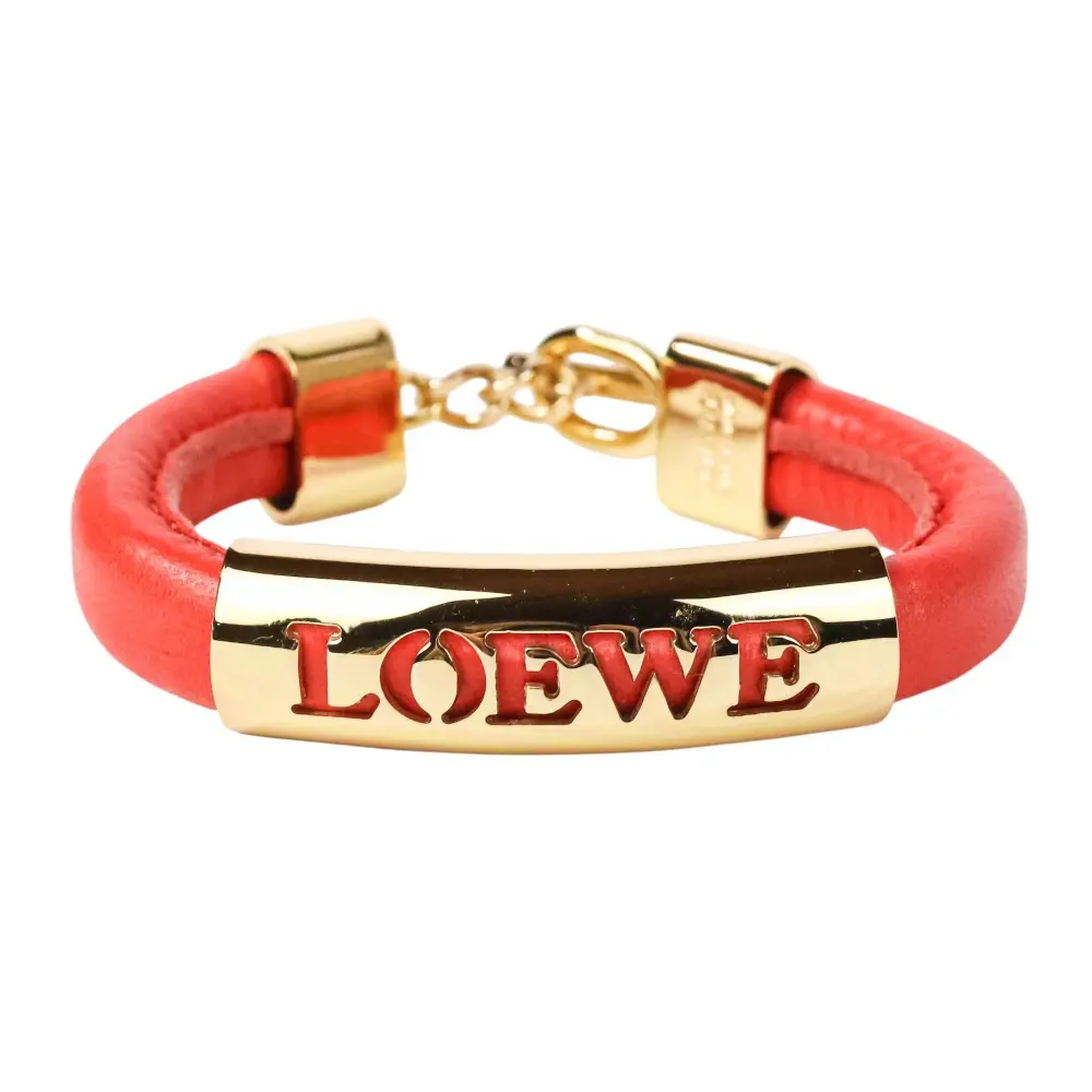LOEWE ロエベ ヴィンテージ レザー ブレスレット オレンジ ゴールドカラー金具