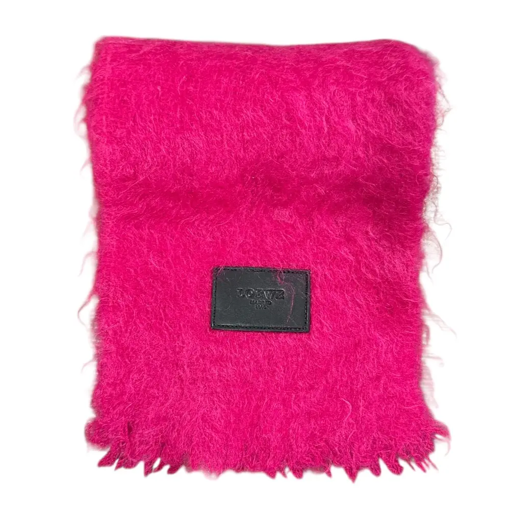 LOEWE ロエベ レザーパッチ モヘヤマフラー ピンク