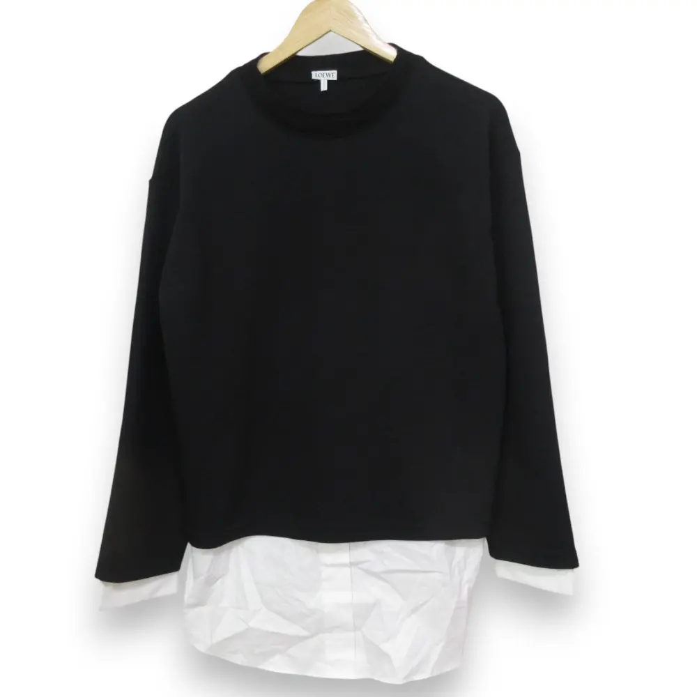 21AW LOEWE ロエベ レイヤードデザイン プルオーバー ニット セーター サイズS ブラック×ホワイト