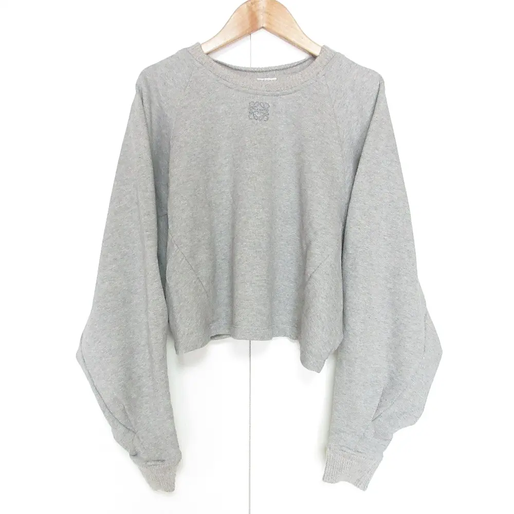 LOEWE ロエベ アナグラム刺繍 クロップド スウェットシャツ トレーナー S359Y24X13 XSサイズ グレー