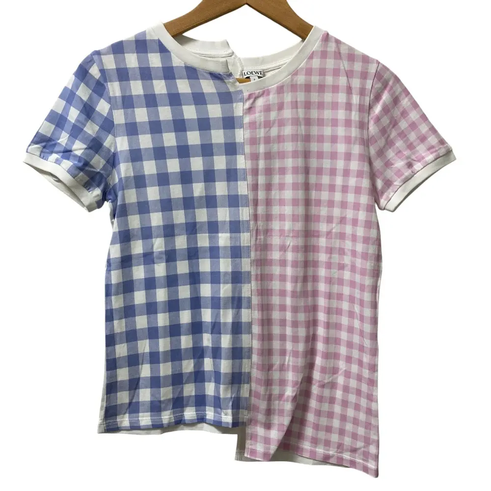 LOEWE ロエベ ギンガムチェック ロゴプリント アシンメトリー ドッキングTシャツ サイズXS マルチカラー
