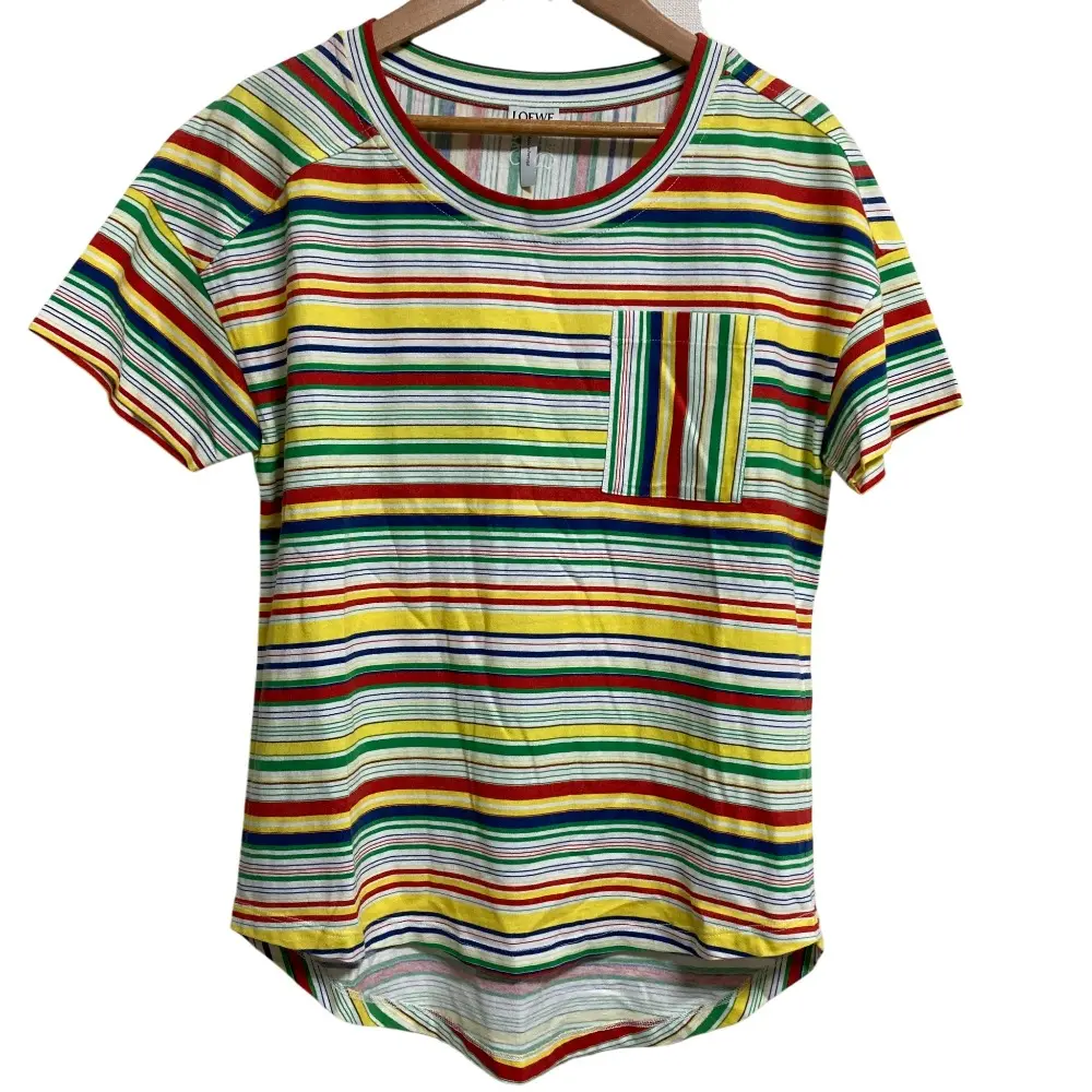 LOEWE ロエベ バックアナグラム刺繍 ボーダー柄 Tシャツ サイズS マルチカラー