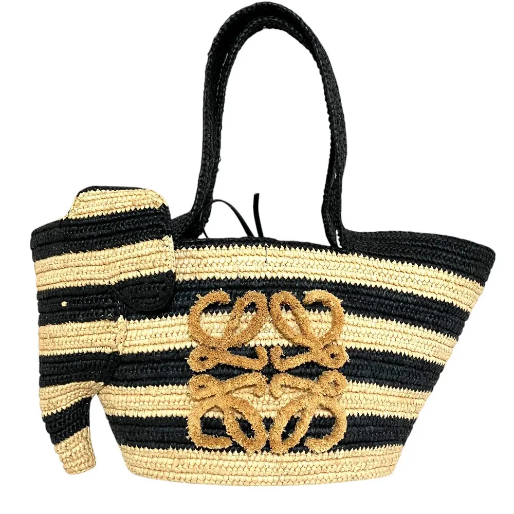 LOEWE ロエベ エレファント ボーダー ラフィア カゴバッグ A223T37X02 ブラック ベージュ