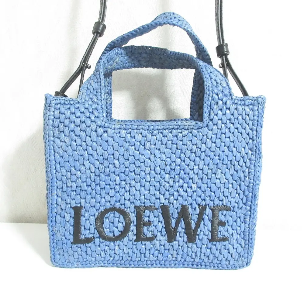 LOEWE ロエベ フォント トート ミニ ラフィア 2WAY ショルダーバッグ ALF1V46X01 ブルー