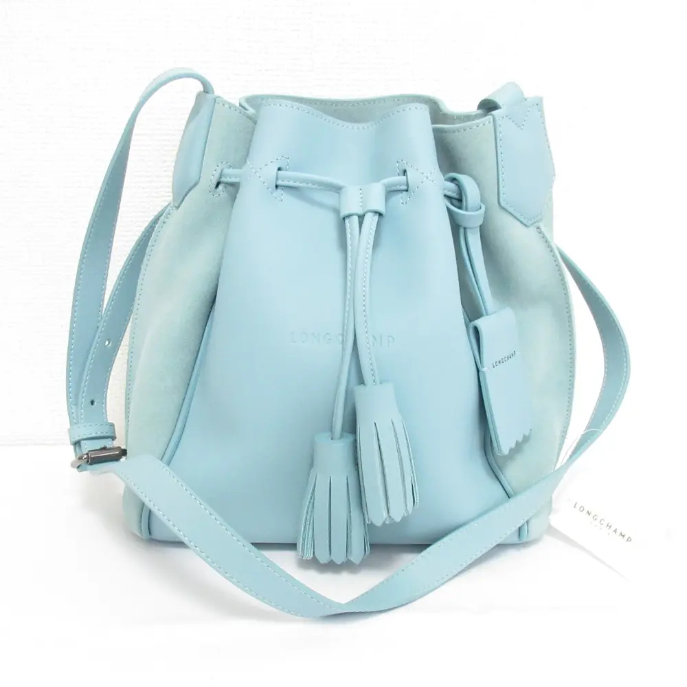 LONGCHAMP ロンシャン ペネロペ レザー×スエード 巾着 ショルダーバッグ ライトブルー