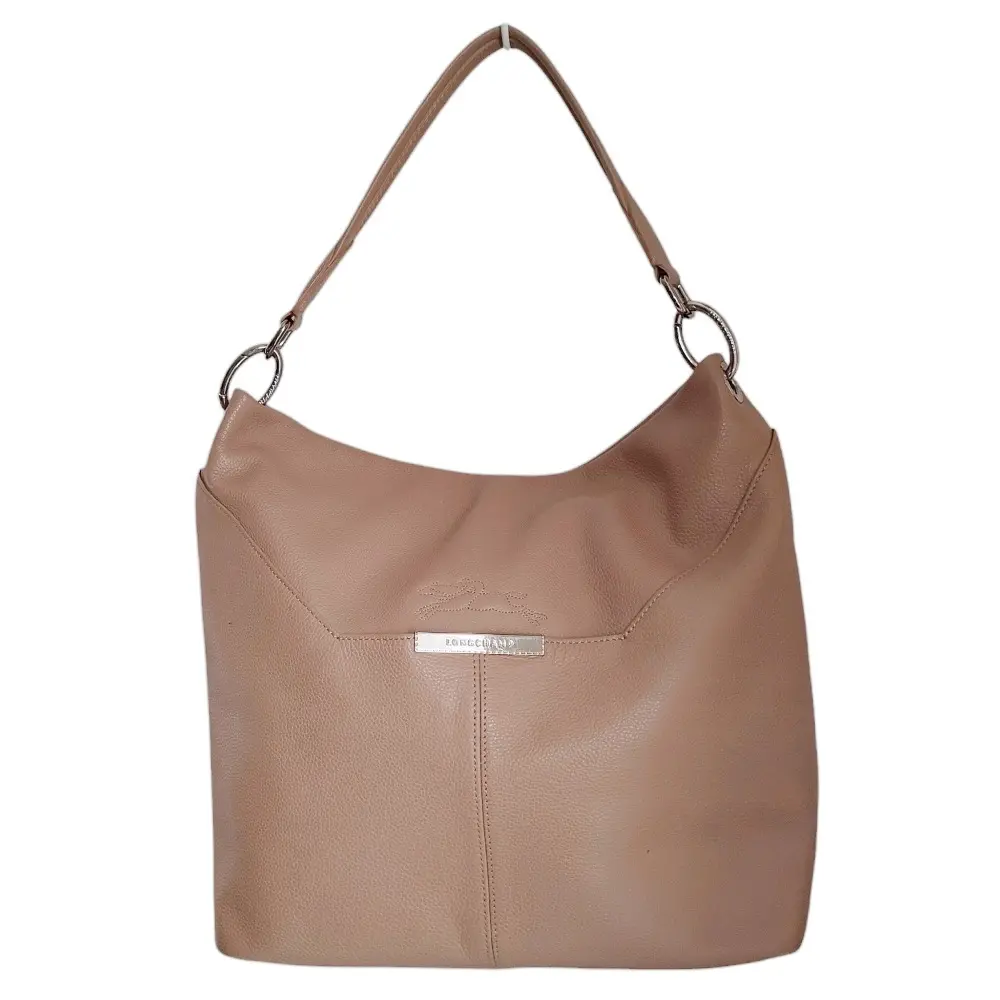 LONGCHAMP ロンシャン レザー ロゴ型押し セミショルダーバッグ ベージュ