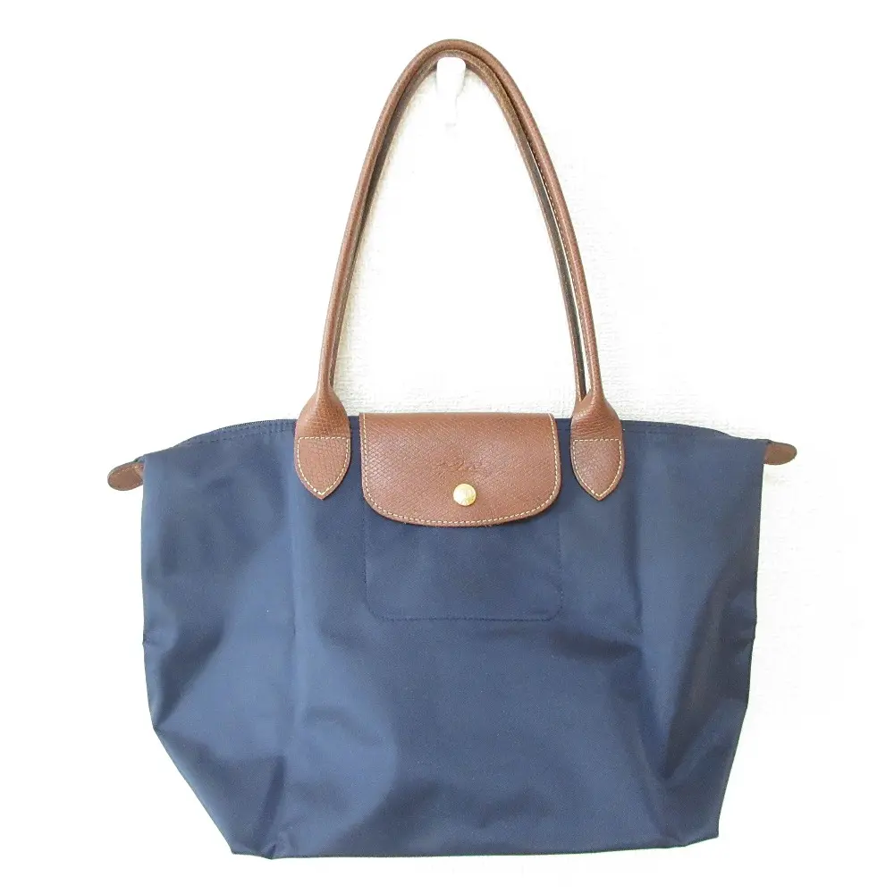 LONGCHAMP ロンシャン ルプリアージュ ナイロン×レザー 折り畳み トートバッグ ネイビー×ブラウン