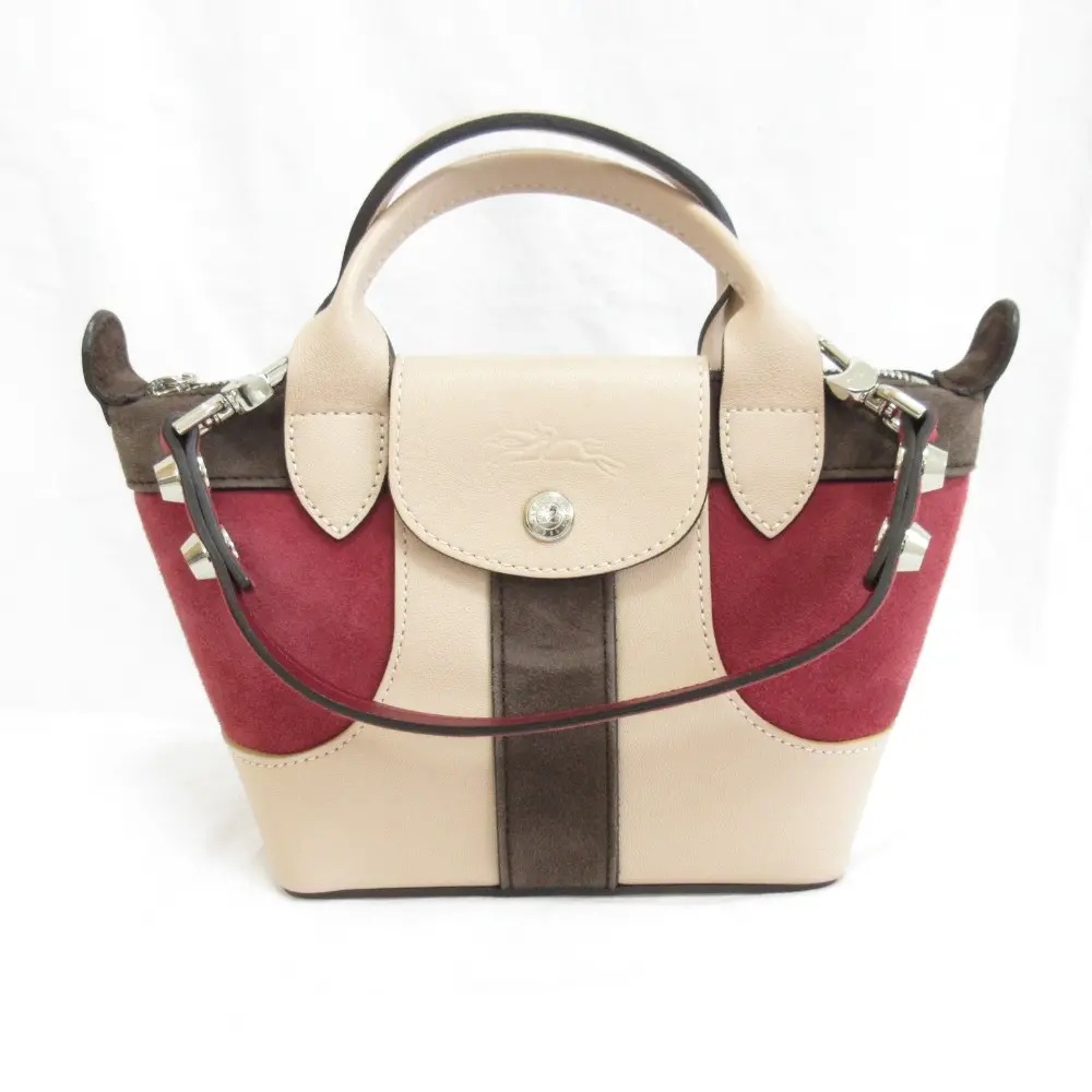 LONGCHAMP ロンシャン プリアージュ キュイール XS ハンドバッグ ベージュ×パープル