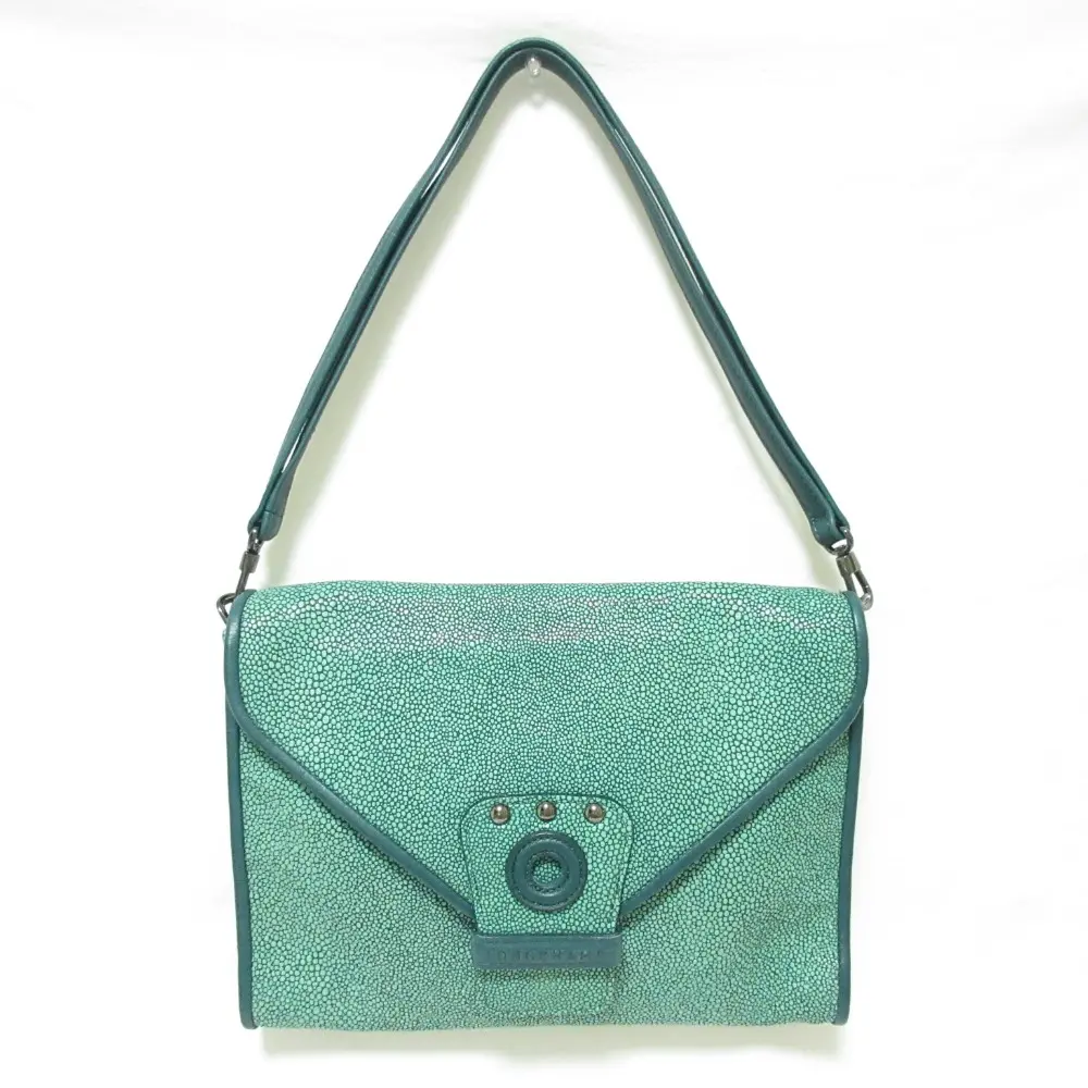 LONGCHAMP × Kate Moss ロンシャン×ケイトモス ガルーシャ型押し ソーホークラッチ ワンショルダーバッグ ターコイズブルー