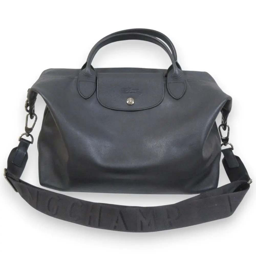 LONGCHAMP ロンシャン プリアージュ エクストラ L トップハンドルバッグ レザー ボストン ブラック シルバー金具